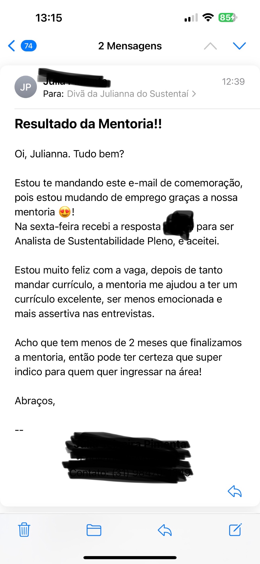 Depoimento de profissional que aplicou o protocolo de currículo do Sustentaí